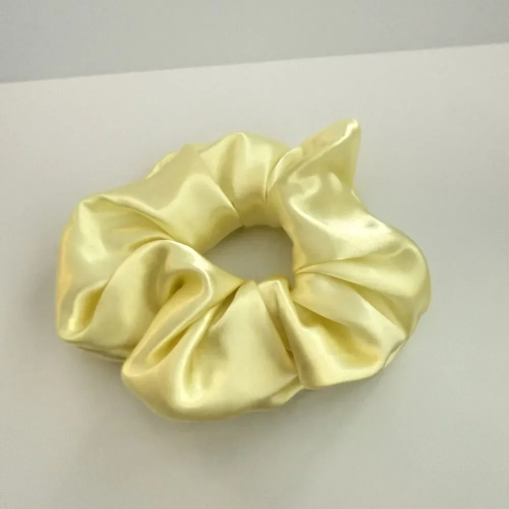 Luxury Yellow Satin Scrunchie Handmade – Statement Hair Accessory